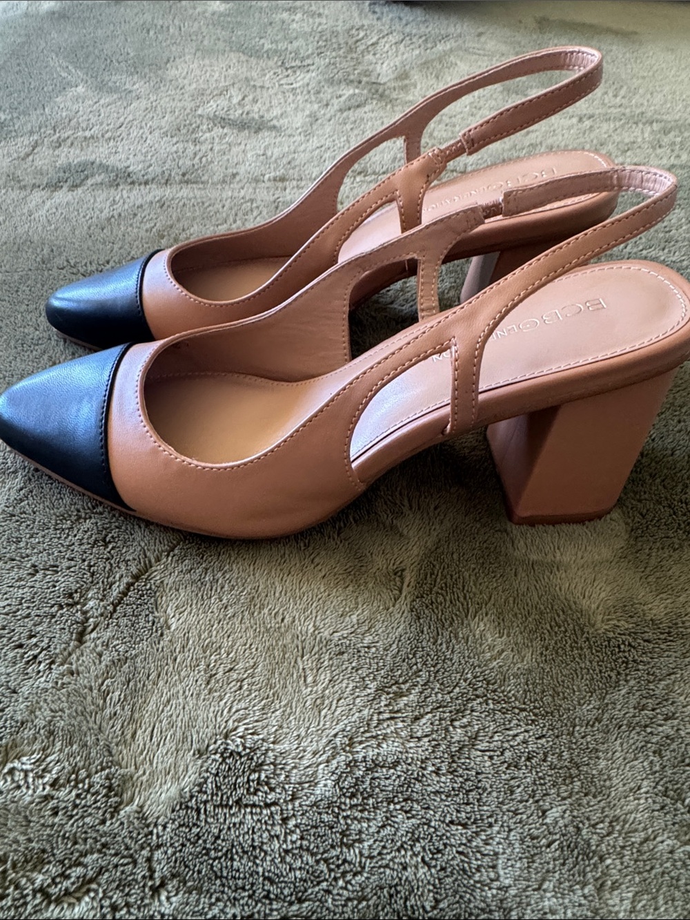 BCBGMaxAzria Two-Tone Slingback Pumps in Tan and Black